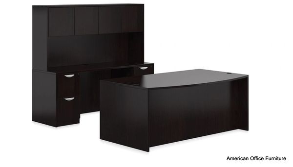 Bowfront Executive Desk with 2 Full Pedestals, Credenza with 2 Full Pedestals & Hutch - AOF TYPSL-I