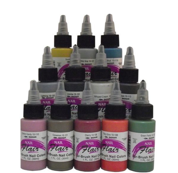  BADGER Nail Flair Fingernail Airbrush Paint 12 Color Set, Count  : Arts, Crafts & Sewing