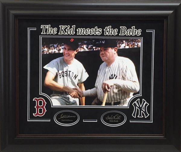 TED WILLIAMS AND BABE RUTH 11X14 PHOTO -THE KID MEETS THE BABE