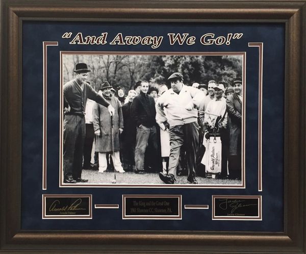 ARNOLD PALMER AND JACKIE GLEASON 11X14 PHOTO WITH ENGRAVED REPLICA AUTOGRAPHS