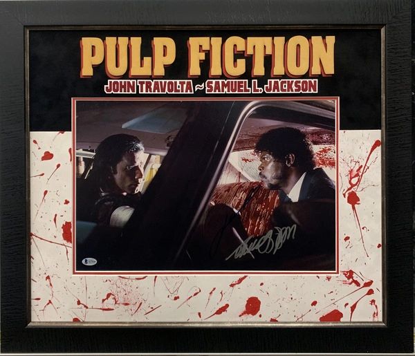 PULP FICTION 12X18 DUEL SIGNED JOHN TRAVOLTA & SAMUEL L. JACKSON