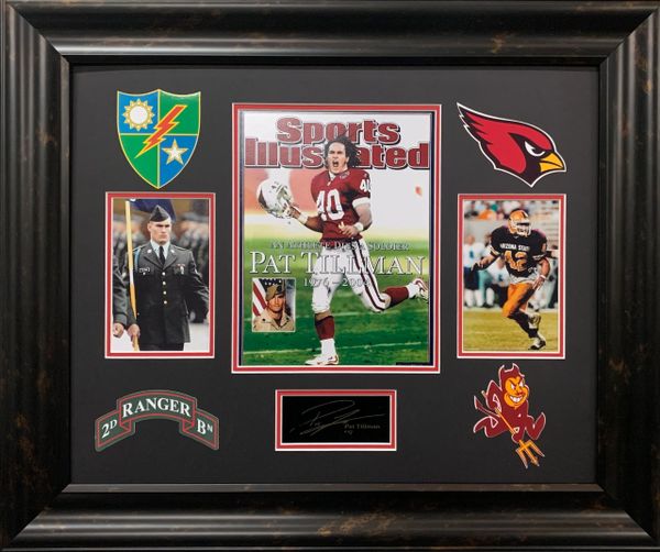 PAT TILLMAN FRAMED COLLAGE WITH LASERED AUTOGRAPH REPLICA
