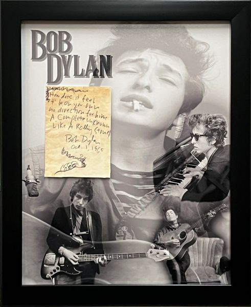 BOB DYLAN FRAMED PHOTO W/ HAND-WRITTEN REPLICA LYRICS 16X20 PHOTO