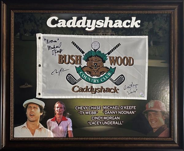 CADDYSHACK BUSHWOOD GOLF FLAG SIGNED BY 3