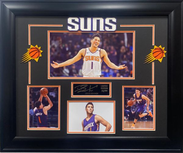 DEVIN BOOKER LIMITED EDITION COLLAGE WITH ENGRAVE AUTOGRAPH REPLICA