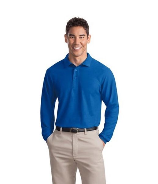 Royal Blue Long Sleeve Knit Polo, Made in Italy
