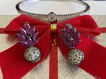 Semi precious ruby with CZ (AD) earring with bracelet
