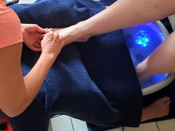 Soothing and relaxing pedicure with heated rolling massage soak