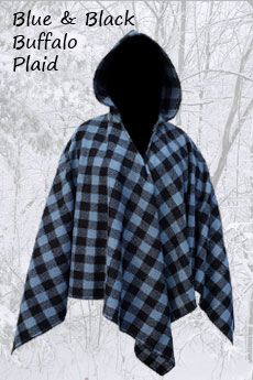 Womens Poncho Blue & Black Buffalo Plaid