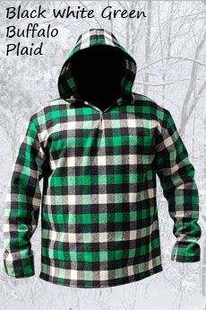 Hoodie with Side Pockets Black/Green/White Buffalo Plaid