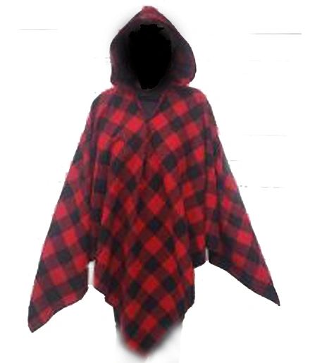 Wool Poncho Red and Black Buffalo Plaid Medium Weight