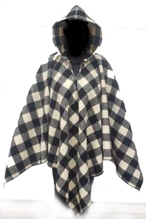 Poncho White and Black Buffalo Plaid Medium Weight