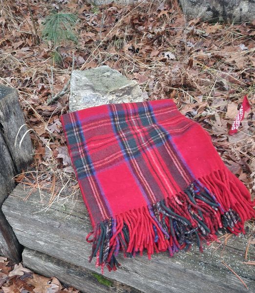 Red Plaid Wool Blanket w/Fringe