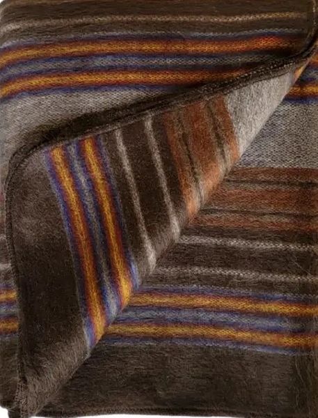 Alpaca Wool Blanket Brown Stripe