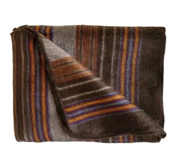 Alpaca Wool Blanket Brown Stripe