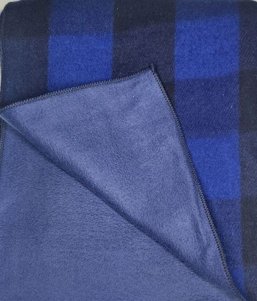 Wool Blanket Blue Buffalo Plaid Fleece Lined