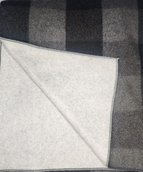 Wool Blanket Gray Buffalo Plaid Fleece Lined