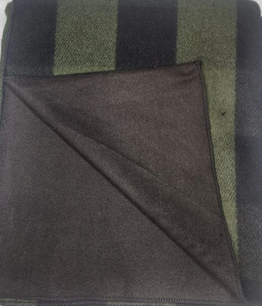 Wool Blanket Green Buffalo Plaid Fleece Lined