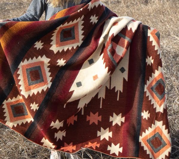 Alpaca Wool Blanket Western Rust