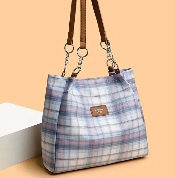 Plaid Purse/Tote Bag Pink and Blue