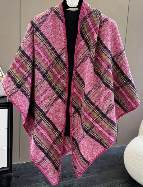 Cashmere Feel Triangle Shaw Pink Plaid
