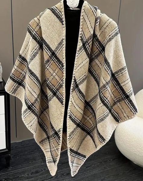 Cashmere Feel Triangle Shaw Tan Plaid