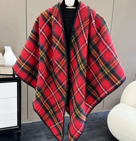 Cashmere Feel Triangle Shaw Plaid Red