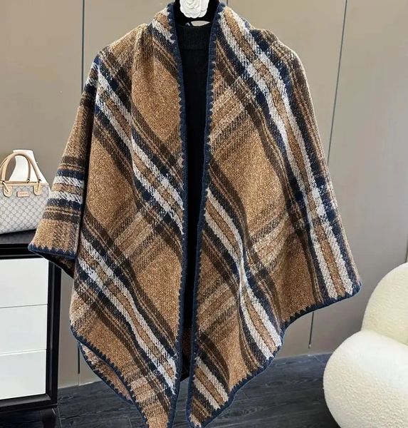 Cashmere Feel Triangle Shaw Rust Plaid