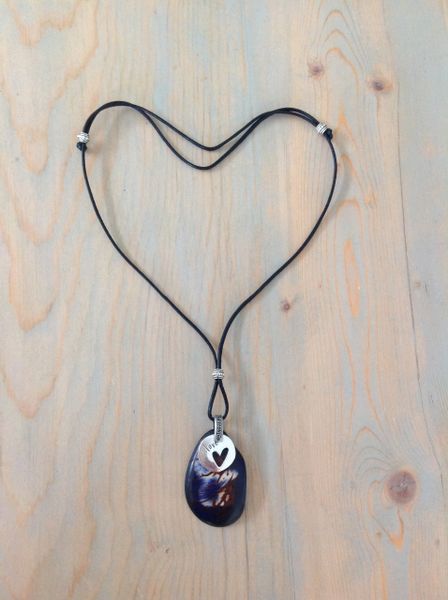OUR HEARTS ARE TOGETHER. Necklace with blue pendant