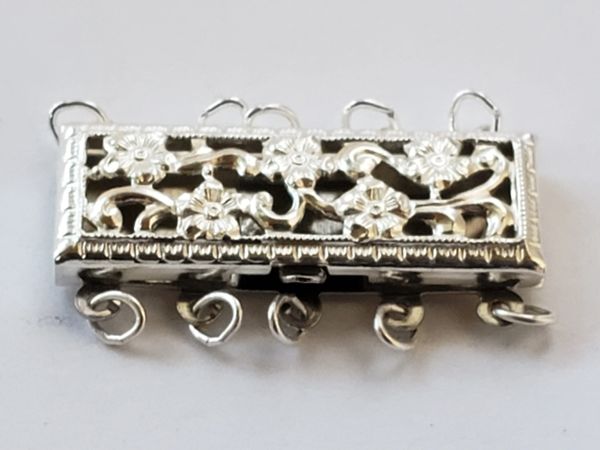 Magnetic Clasps, 3-Strand Rectangle 8x8.5mm, Antiqued Silver Plated (1 Set)  