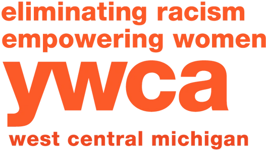 Eliminating Racism, empowering women, YWCA West Central Michigan in orange lettering on white back