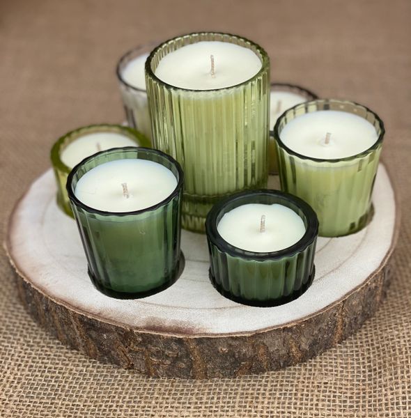 Paulownia Wood Tray w/ 7 Glass Votive Candles