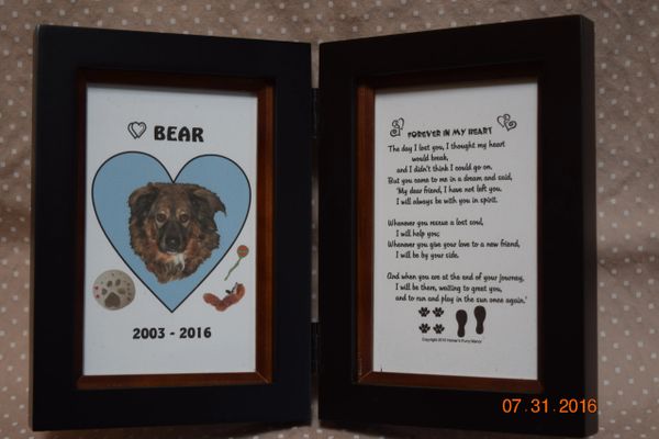 Loss of Pet Memorial Poem - Double Frame for Picture and Poem