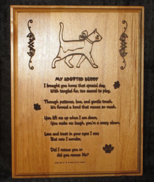 Adopted / Rescue Cat - Adoption Poem Plaque - Rectangle