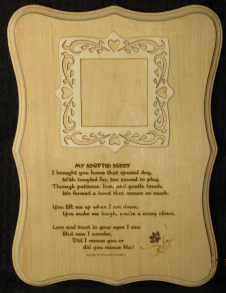 Adopted/Rescue Pet - Adoption Poem Plaque with Picture Frame
