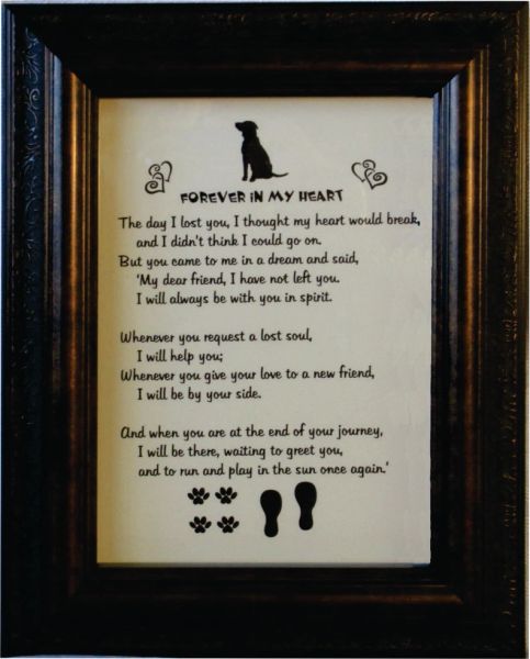 Loss of Dog Memorial Poem and Picture in Frame