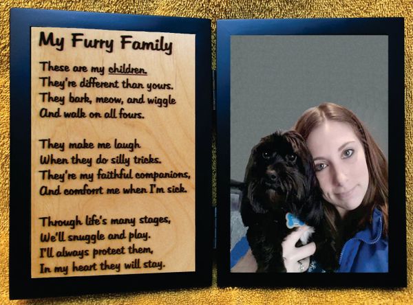 Furry Family Wood Engraved Poem in Double Picture Frame with Your Picture (4x6)