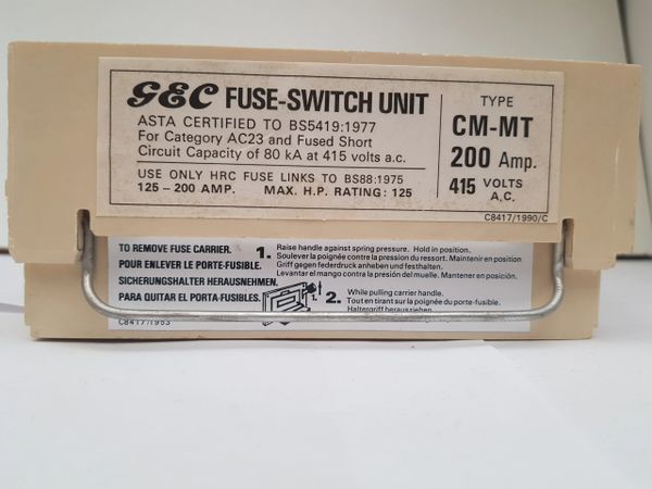 GEC Miniform ALSTHOM CM Fuse Switch 200Amp with CM-MT Fuse Carrier 200 Amp GE 