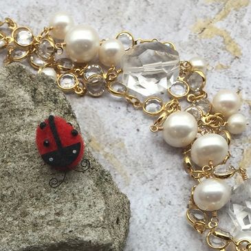 freshwater pearl swarovski crystal 3 strand necklace rocks by chaz