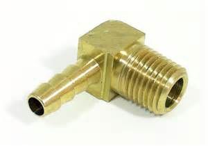 90 deg 1/4 in hose barb x 1/4" NPT threaded brass elbow fitting yellow air water 