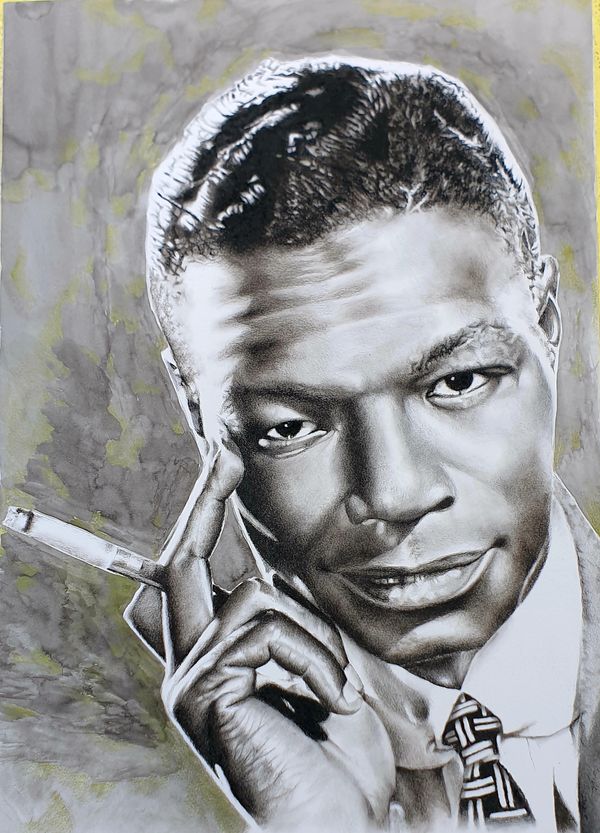 Pencil drawing of Nat King Cole.