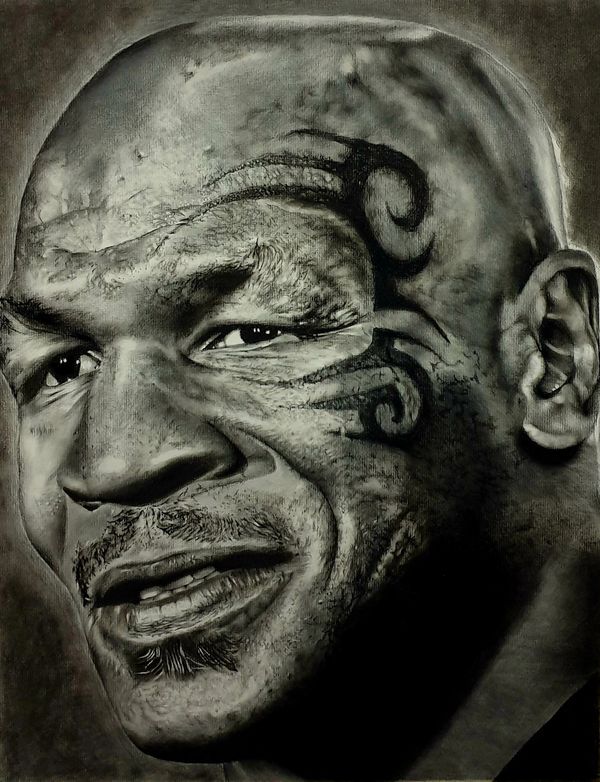 Iron Mike Tyson Charcoal and pencil drawing.