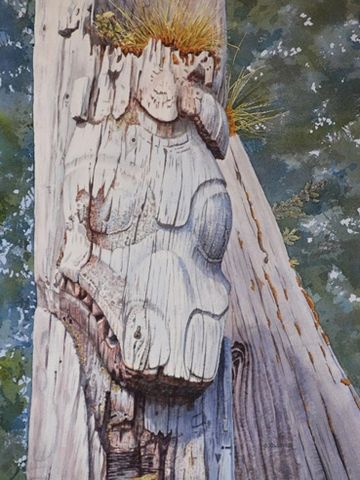 haida memorial pole detail painting