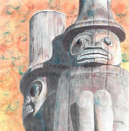 haida pole detail painting