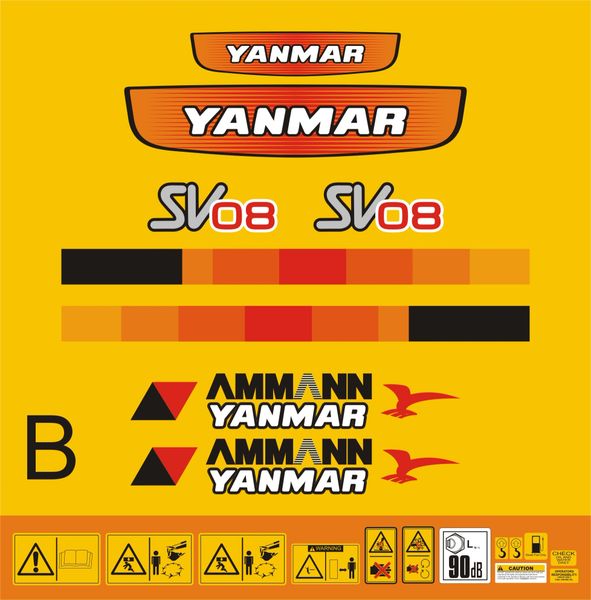 Yanmar SV08 Yellow. Mini Digger Decal Set.