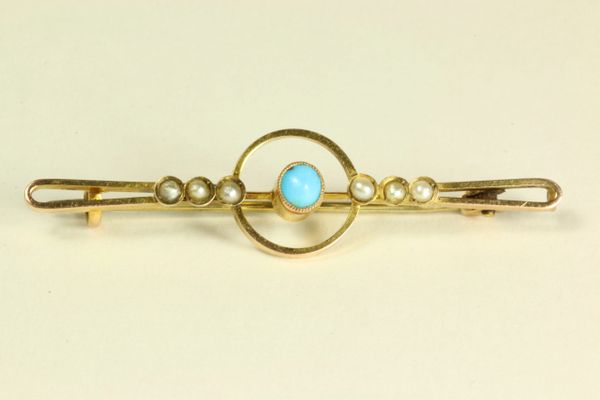 Gold turquoise and seed pearl stock pin