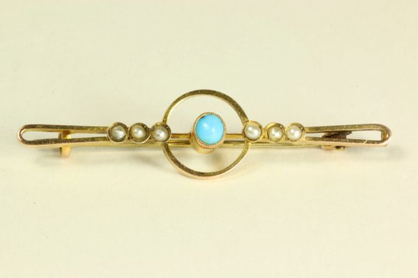 Gold turquoise and seed pearl stock pin