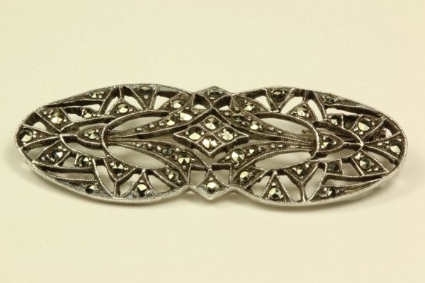 Silver and marcasite stock pin