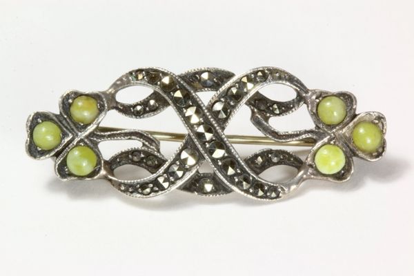 Silver marcasite and Connemara marble stock pin