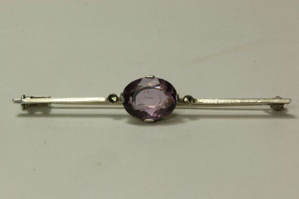 Silver amethyst and marcasite stock pin